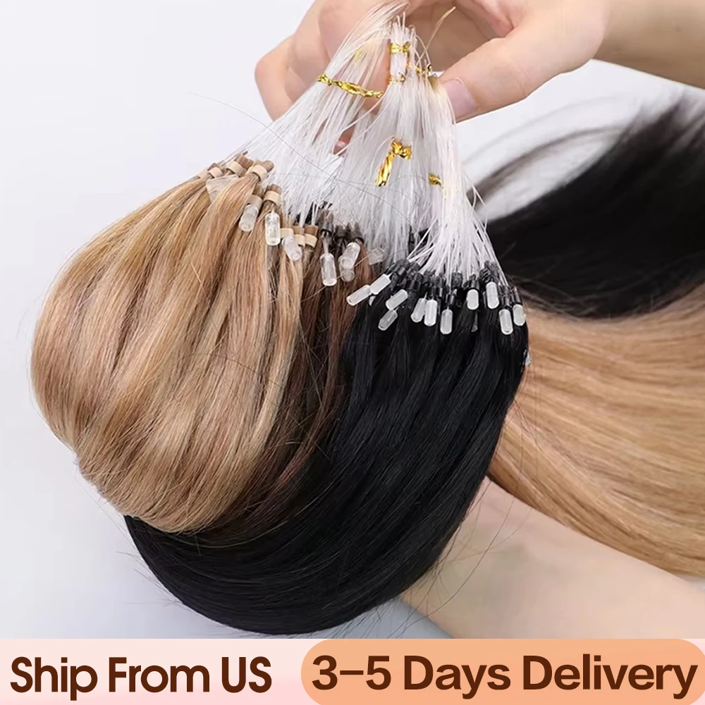 MicrolinkHuman Hair Extensions Easy Install At Home Micrloop Hair Extensions Blonde Brown Black Straight 30g/pack
