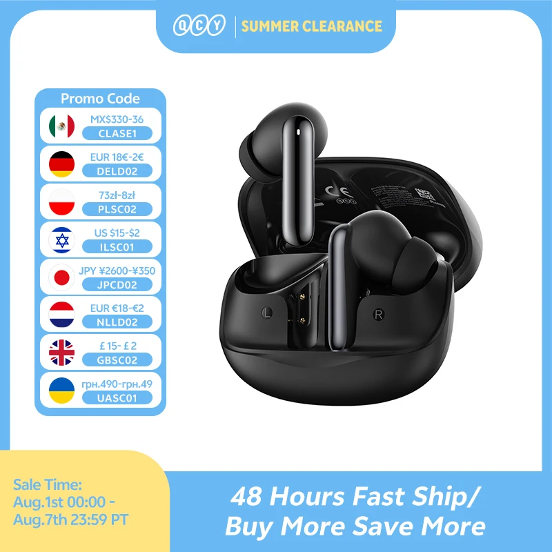 QCY Melobuds N50 ANC Bluetooth 5.4 Wireless Earphones Active Noise Cancellation 6 Mics Clear Call Earbuds Multipoint Connection