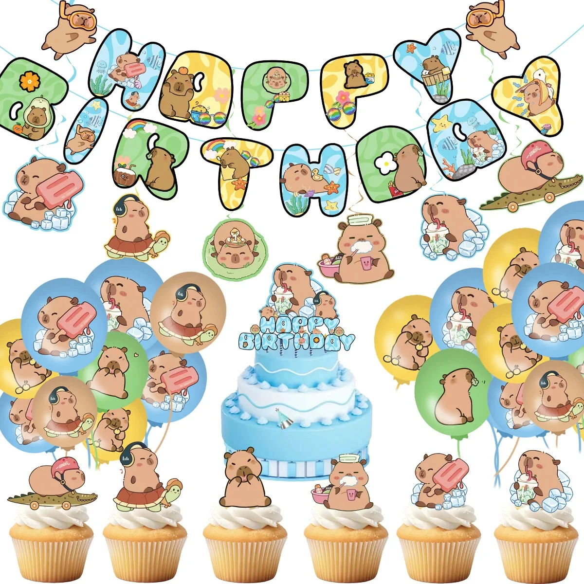 Capybara Birthday Party Decoration Capybara Tableware Plate Cup Balloon Banner for Kids Favors Birthday Supplies Party Decora view 2