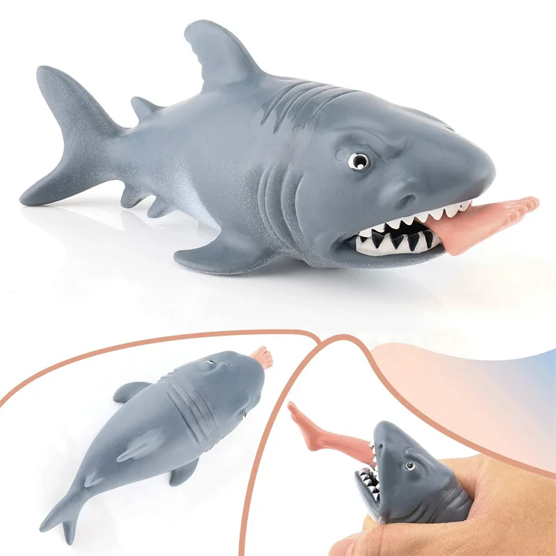 Novelty Funny Man-eating Shark Squeeze Toy Scary Animal Prank Alternative Humorous Light Hearted Stress Reliever Anti-stress Toy