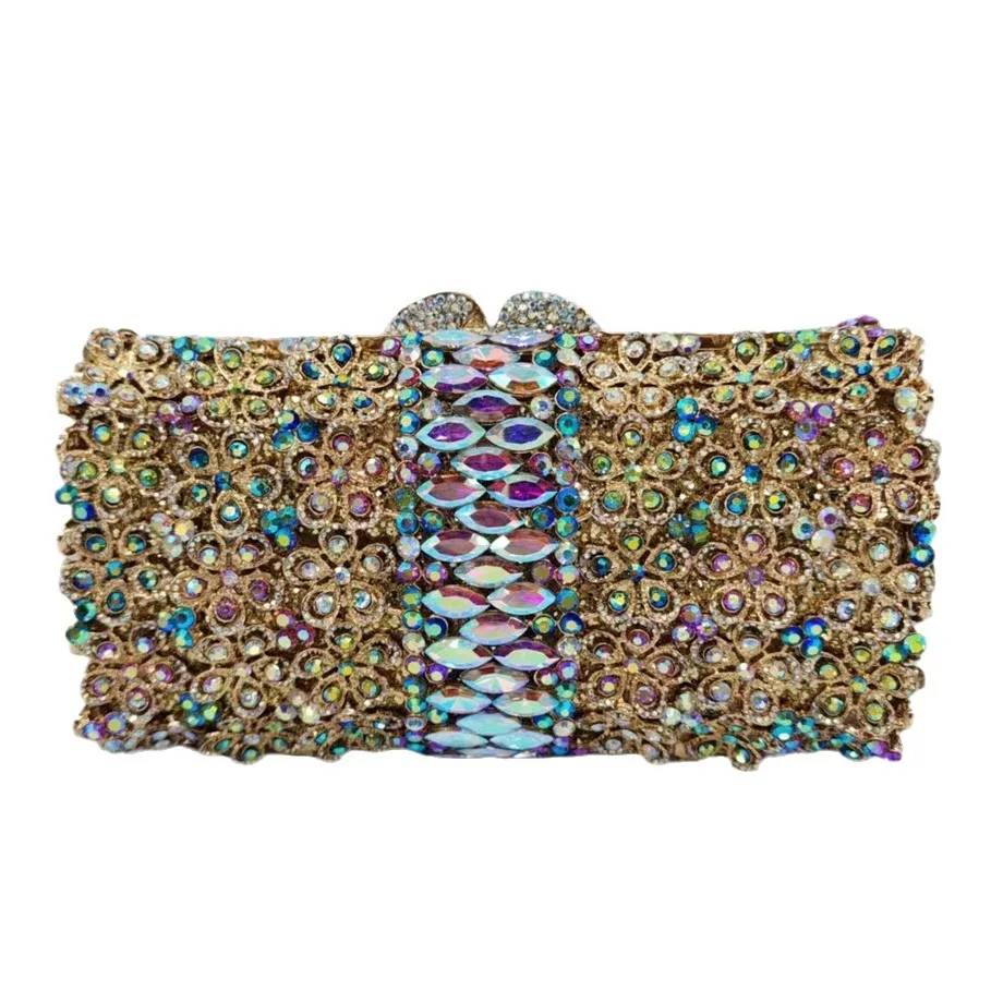 

New Diamond Dinner Bag Empty Metal Hard Box Diamond Bag Banquet Crystal Bag