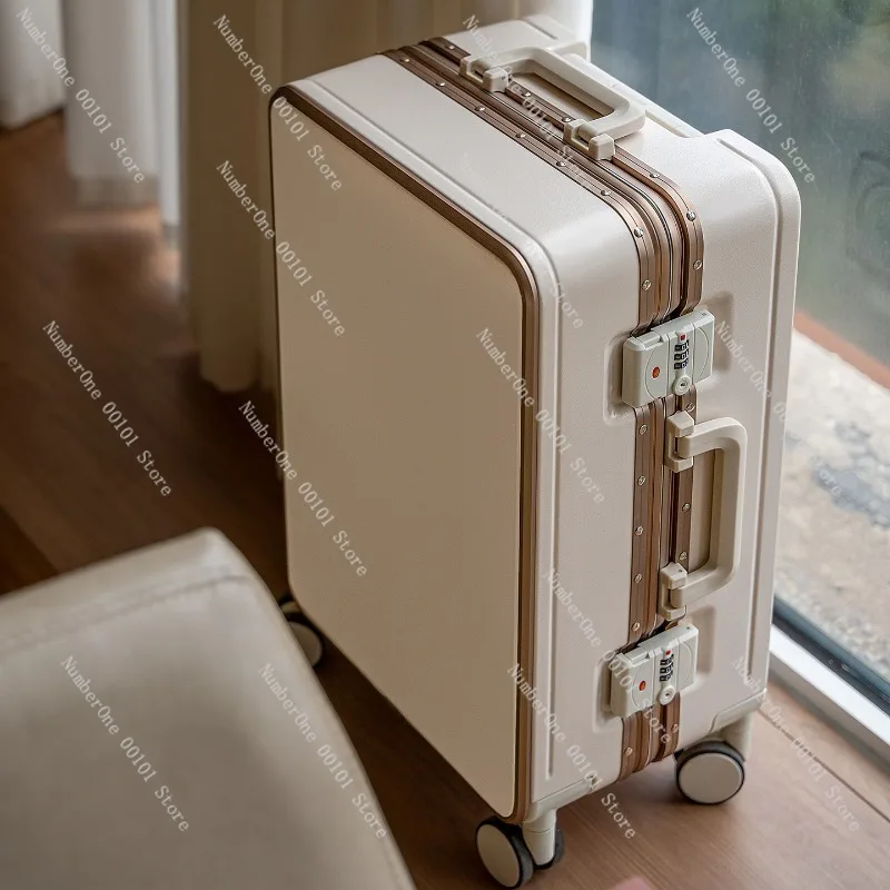 Minimalist White Rolling Luggage Suitcase 20 Inch Aluminum Frame Durable Travel Case 24 Inch Large Capacity Spinner Trolley