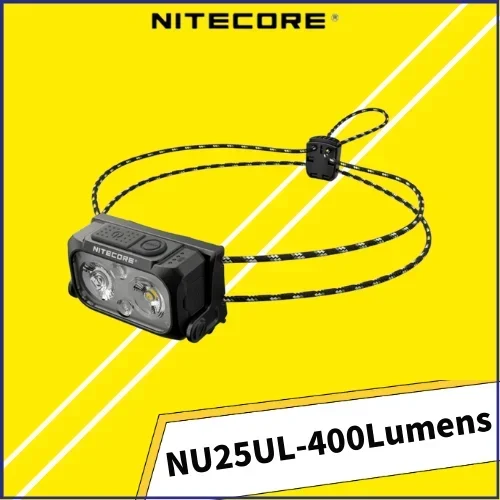 Lampu Depan NITECORE NU25 UL Dual Beam USB-C Dapat Diisi Ulang Lampu Depan 400Lumen Lampu Warna Putih, Lampu Merah Baterai Bawaan 650MAh