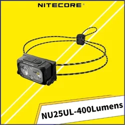 NITECORE-faro recargable de doble haz NU25 UL, luz blanca de 400 lúmenes, luz roja con batería integrada de 650mAh, recargable por USB-C