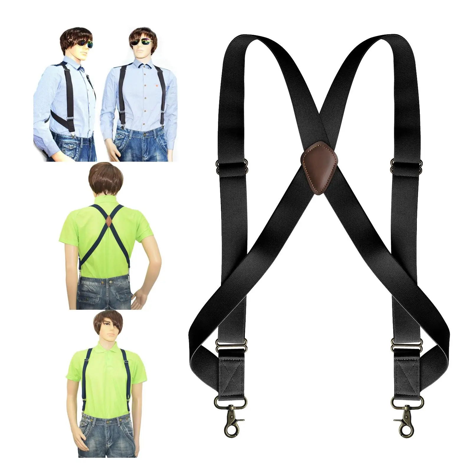 حمالات رجالي للسراويل قابلة للتعديل ومتينة وأشرطة خلفية مرنة على شكل X وإكسسوارات عصرية لعمل سراويل القميص