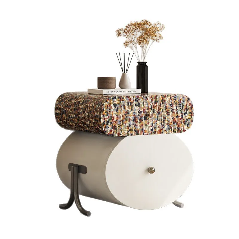 

Italian minimalist rainbow bedside table, master bedroom bedside mosaic light luxury