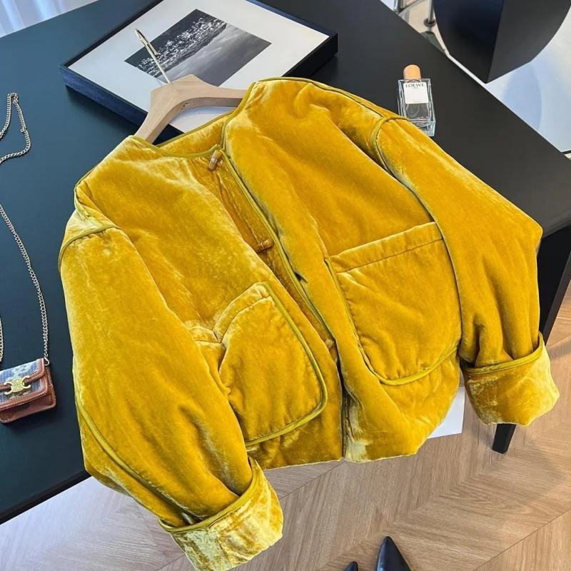 شتاء جديد رشاقته س الرقبة المخملية معطف المرأة موضة كم طويل عادية الدافئة الضفدع زر الإناث سترة جيوب عادية أبلى #2