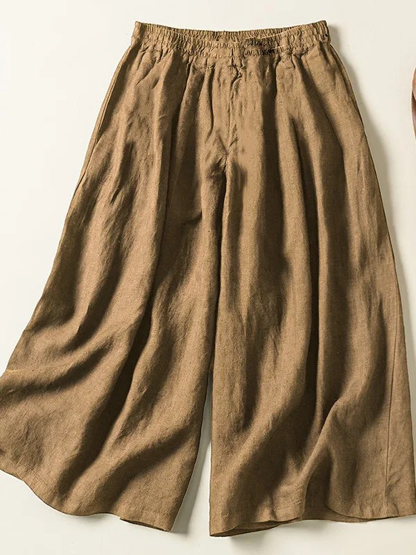 Linen Wide Leg Pants Women Summer plus Size High Waist Draped Straight Cotton Linen Casual Seven-Foot Loose Comfortable Trousers