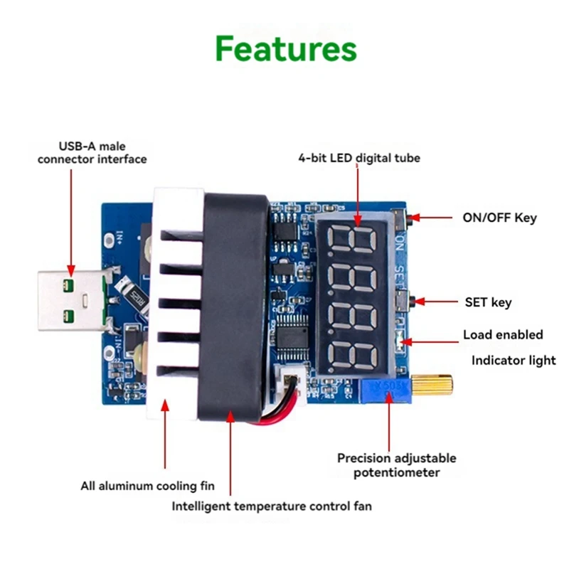 35W USB Electronic Load USB Digital Display Voltage Ammeter For Battery Aging Adapter Charger Detection DC3.5-28V