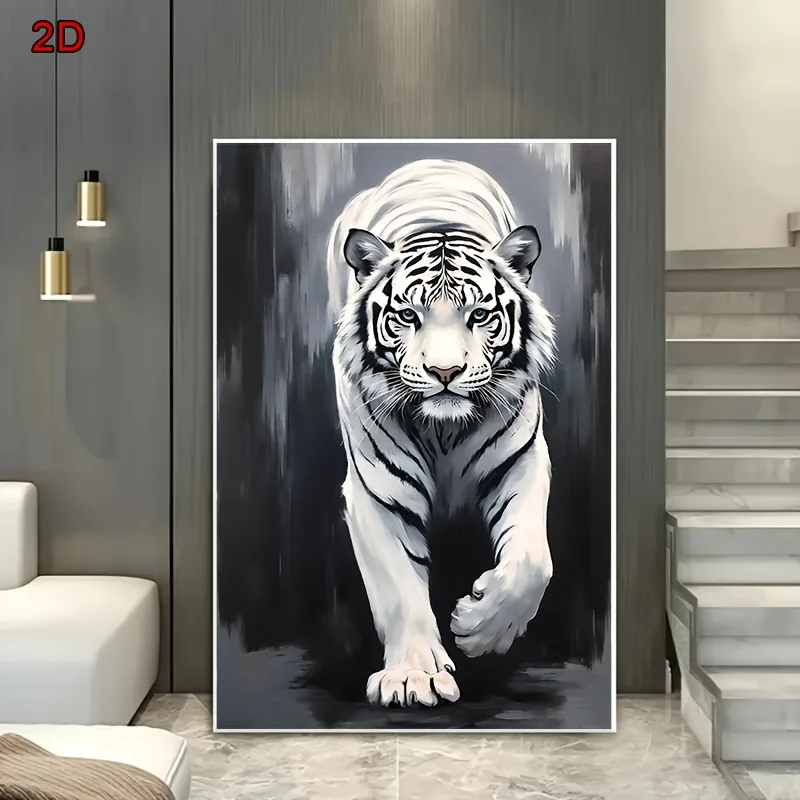 2D Flat Printing, Vintage Art Print of Realistic White Tiger Without Frame, Wildlife Art Canvas Painting, Suita