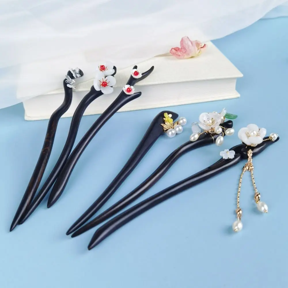 Photograph Props Hairstyle Design Tool Wood Stick Ebony Headdress Women Hair Accessories Tassel Hair Stick Chinese Hairpin