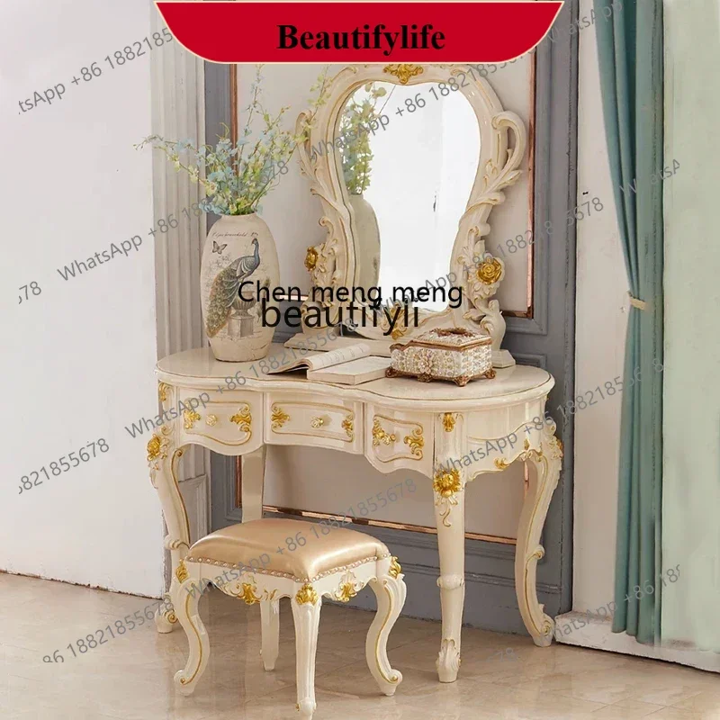 

D178 European dresser bedroom luxury dressing table pearl white princess dressing table master bedroom solid wood