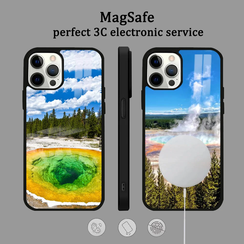 Yellowstone National Park Phone Case For iPhone 16 15 14 13 12 11 Pro Max Plus Mini Magsafe Mirror Wireless Magnetic Cover