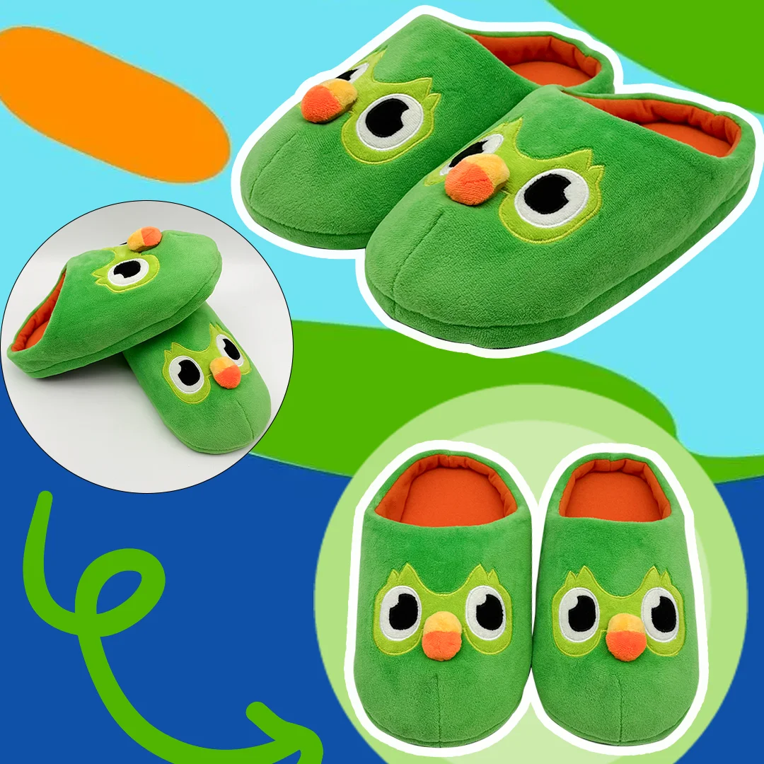 TreasuringU Cartoon Green Owl Plush Slippers Women Men Cute Bird Stuffed Shoes Spring Indoor House Soft Slipper Valentine's Day