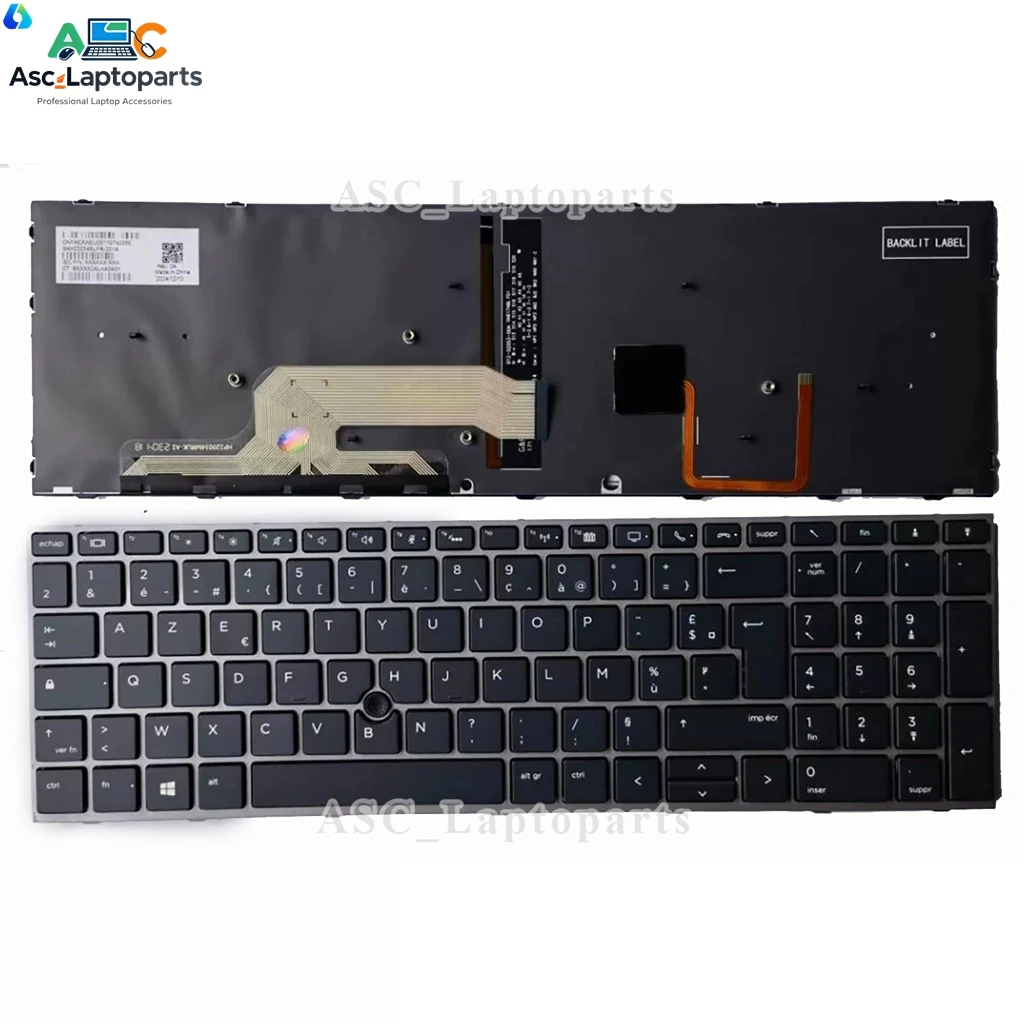 New Latin Spanish , French AZERTY , UK QWERTY Keyboard for HP ZBOOK 15 G5 17 G5 Silver Frame Black, BACKLIT view 2