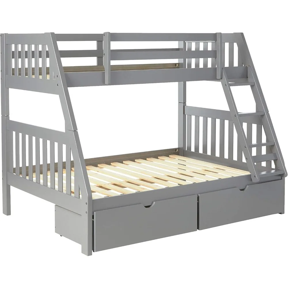 

Bed, Twin Over Full Dark Grey Bunkbed with Dual Underbed Drawers, 78"L X 58.5"W X 61"H, Durability, Painted, Bed