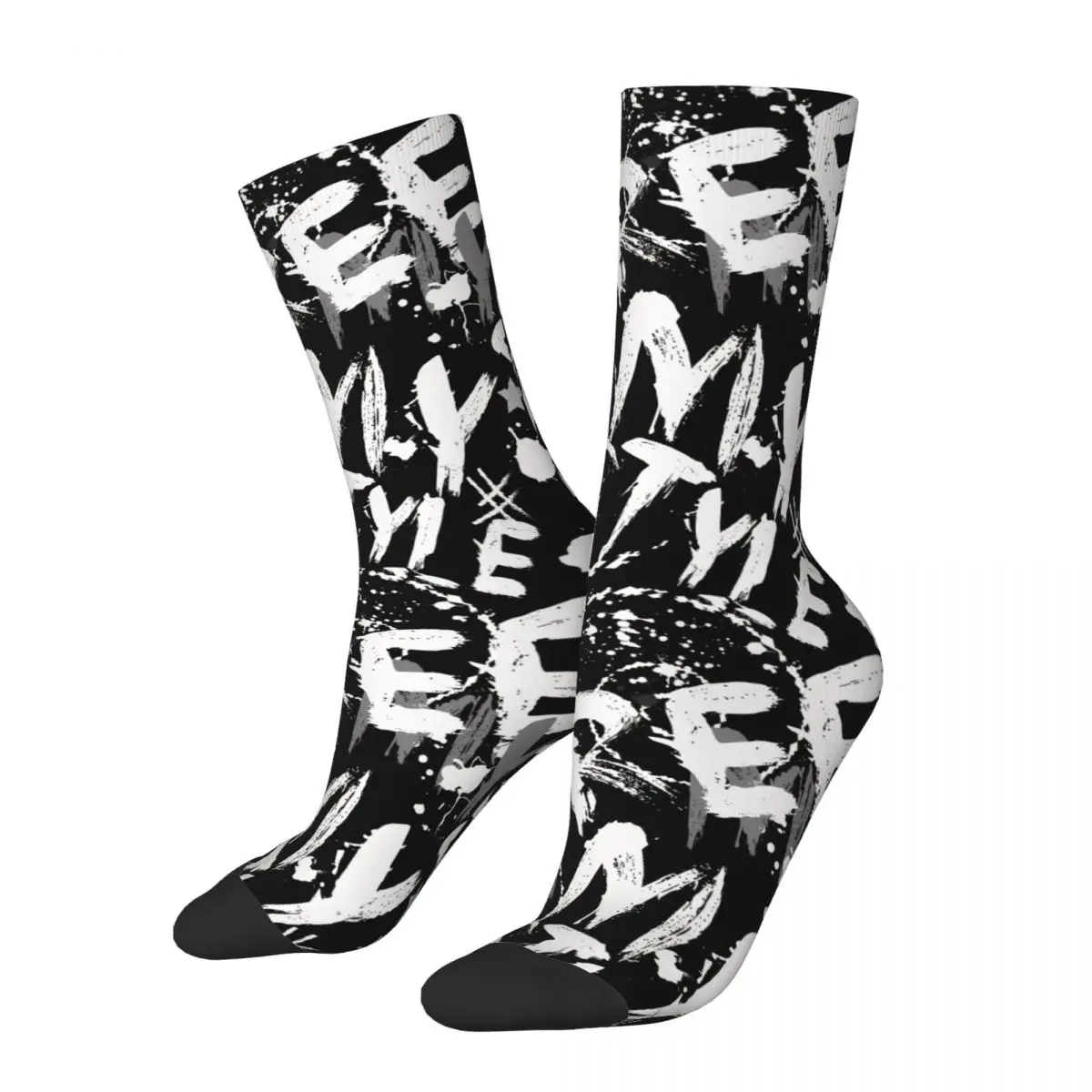 Sock for Men Black And White Patterned Dirty Hip Hop Graffiti Art Pattern Breathable Pattern Printed Crew Sock Novelty Gift