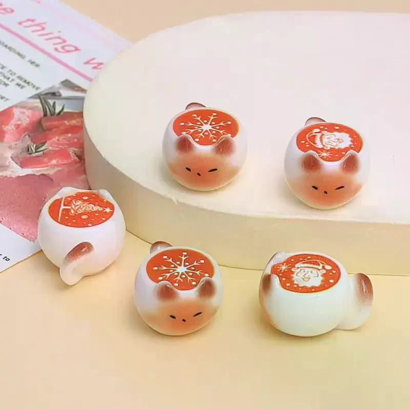5/10Pcs Resin Cat Shaped Non-Porous Beads Mini Coffee Latte Figurines Kawaii Ornaments for Bookshelf Desk Decor