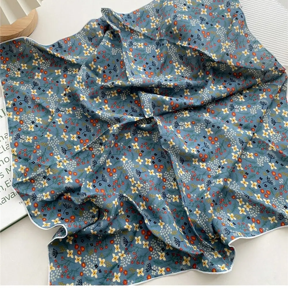 Pastoral Style Cotton Linen Square Scarf Hair Tie Head Scarf Floral Kerchief Scarves Flower Headband Printed Silk Scarf Women