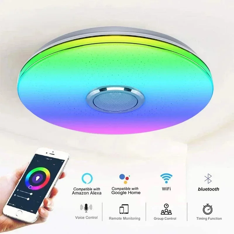 

Современный умный светодиодный потолочный светильник RGB + затемняемый приложение для музыкального дома с дистанционным управлением