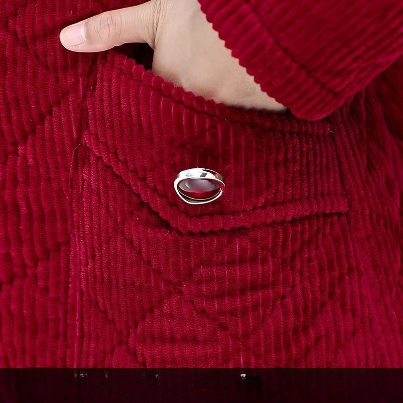 Women's Models Autumn Winter Tops Corduroy Cotton Jacket Middle-aged Hooded Padded Thickened Leisure Designed Retro Niche New