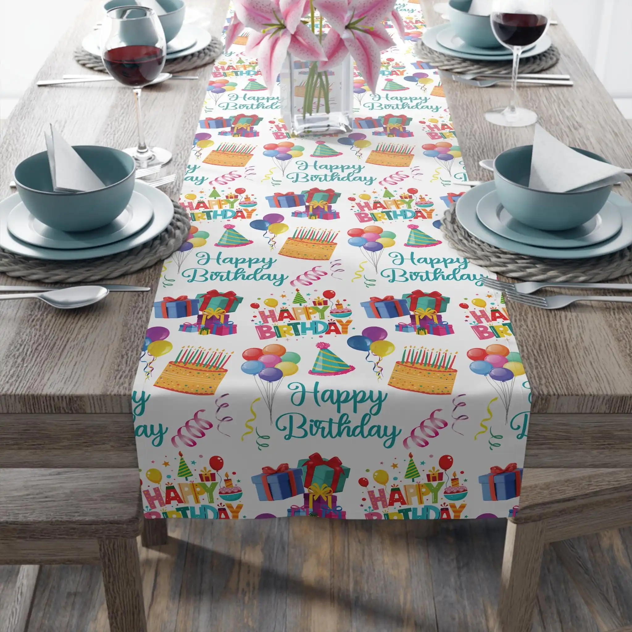 カラフルな誕生日パーティーバルーンテーブルランナー、お祝いキ - Kids Outdoor Dining Table のレビューと価格
