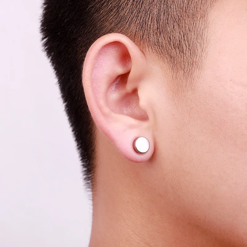 Classic 6/8/10 mm Double Side Black Magnet Round Circle Punk 316L Stainless Steel Stud Earrings for Women Men Magnetic Ear Studs image 3