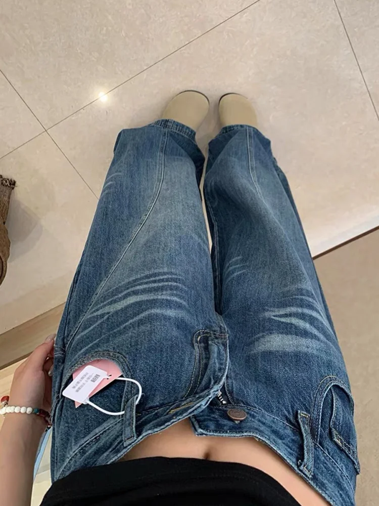 

Джинсы женские больших размеров с высокой талией, американского кроя, из денима, весенние, удлиненные, свободные, прямые, широкие штанины