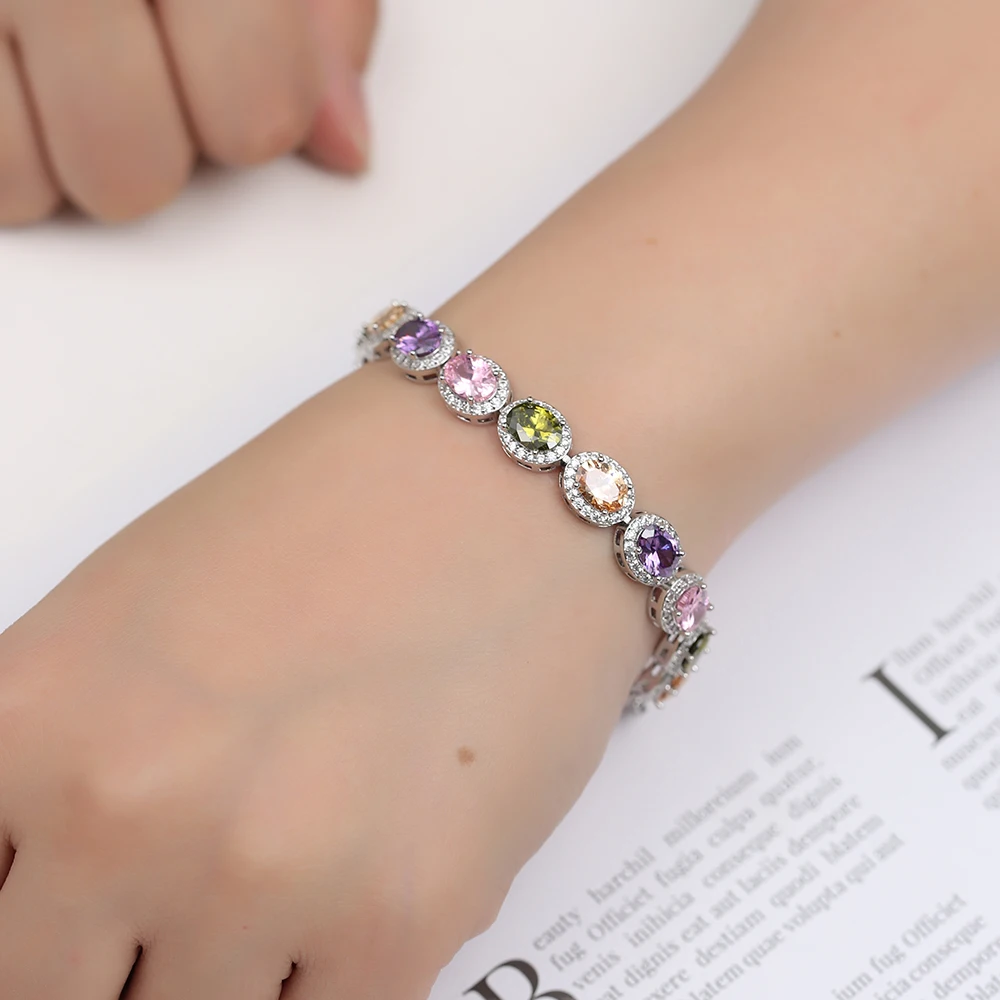 SUGO 2022 Summer New Fashion Exquisite Oval Colorful Zirconia Bracelets for Charming Women Beautiful Dinner Jewelry Accessories