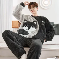 2023 New Winter Plus Size Long Sleeve Thick Warm Flannel Pajama Sets For Men Korean Cute Cartoon Sleepwear Homewear Home Clothes