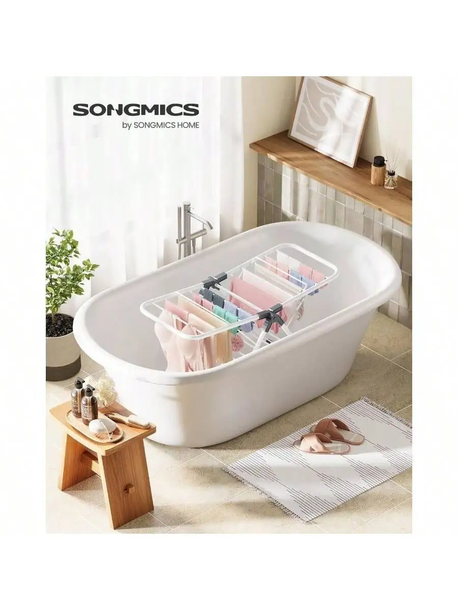 SONGMICS Small Clothes Drying Rack, Foldable 2-Level Laundry Drying Rack, Space-Saving, For Small Clothes, Towels, Bathroom,