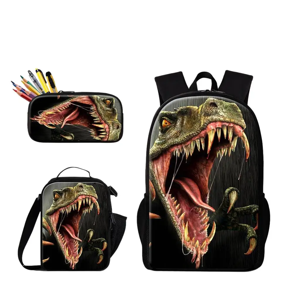 

3PCS/Set Backpack Dinosaur Printing School Bag For Primary Student Kid Pattern Large Capacity Backpack With Lunchbox Pencil Case