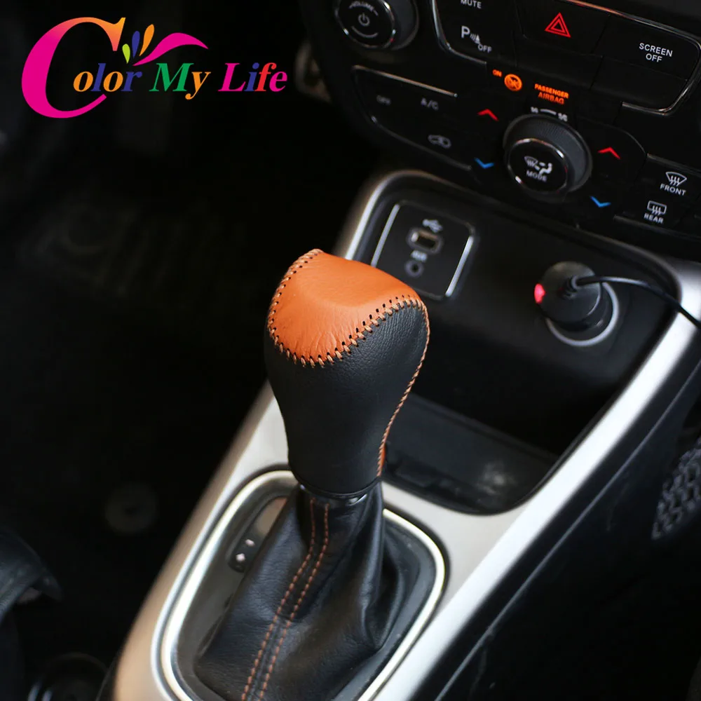 Color My Life Leather Car Interior Shift Knob Protection Cover Gear Shift Collars for Jeep Compass 2017-2020 Renegade 2015-2021