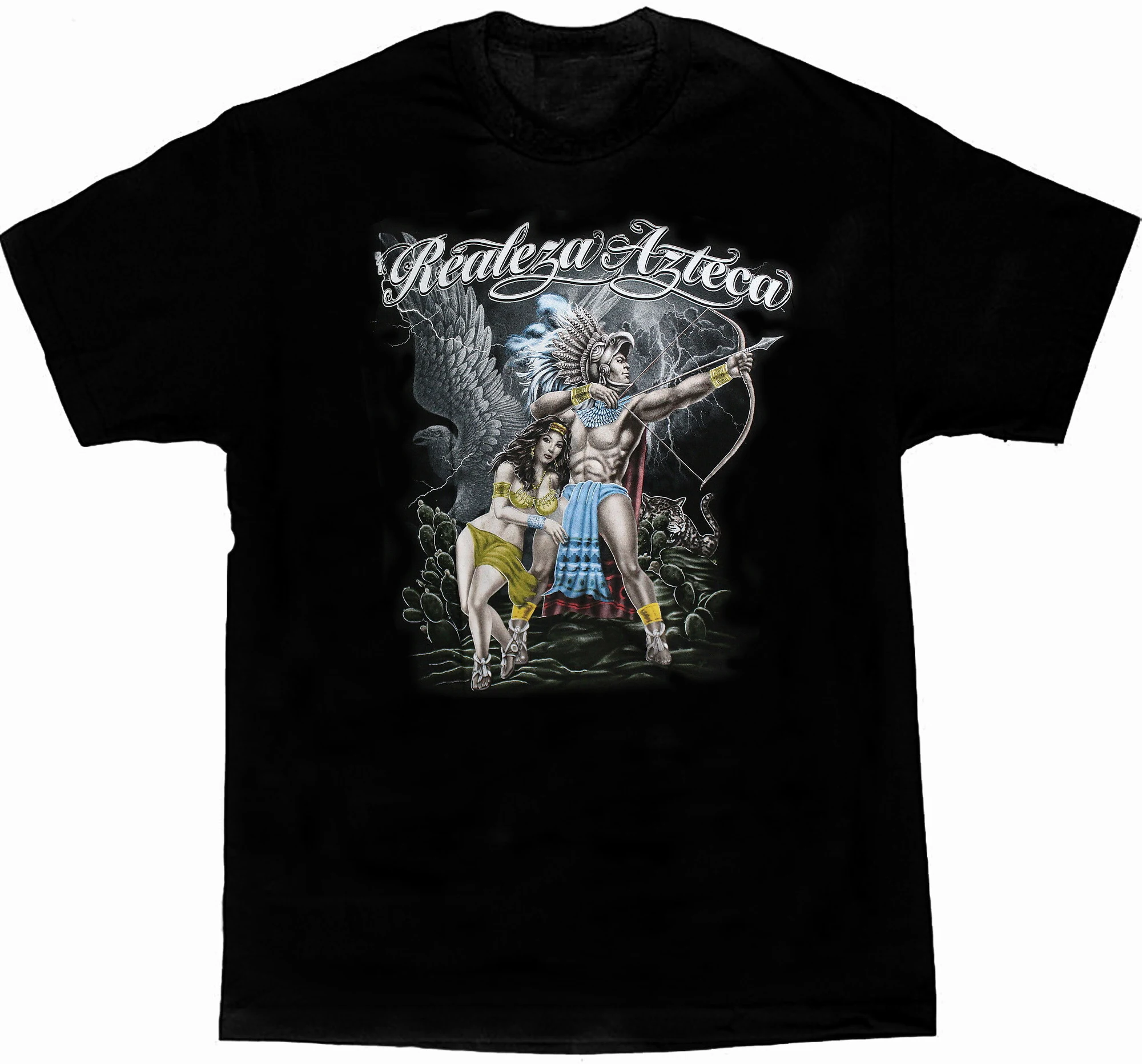 Eagle Cactus Lightning Aztec Warrior and Lady T Shirt. Short Sleeve 100% Cotton Casual T-shirts Loose Top Size S-3XL