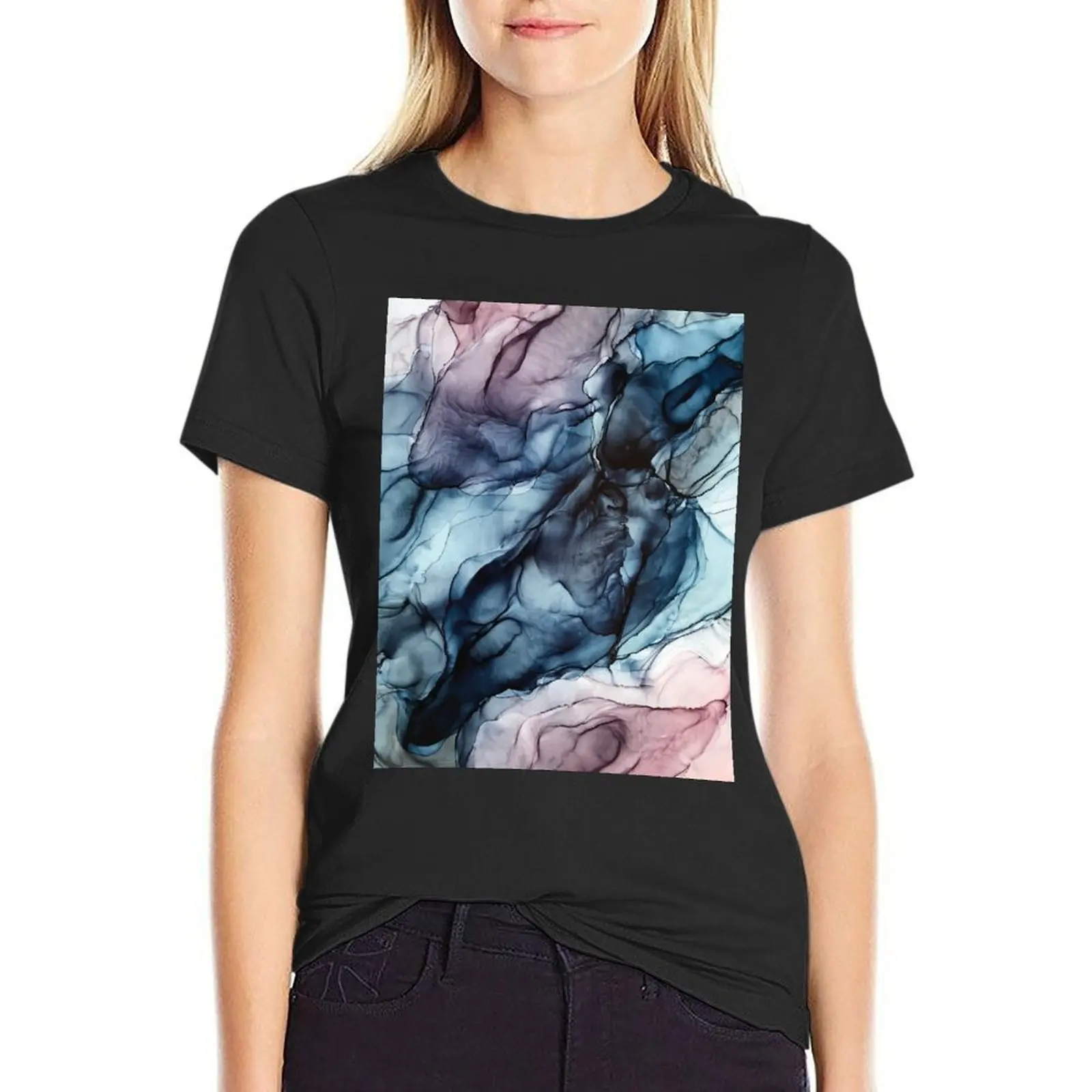 Blush and Darkness Abstract Alcohol Ink Painting T-Shirt customizeds customs quick drying t-shirt dress for Women plus size