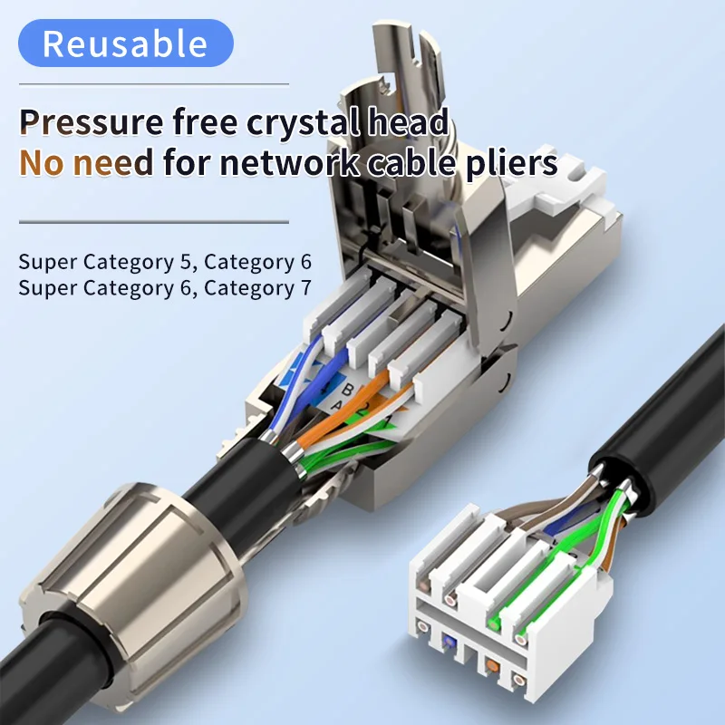 Pressure-Free Crystal Head Super 556677   Gigabit Tool-Free Crimping Network Cable Household Crystal Head