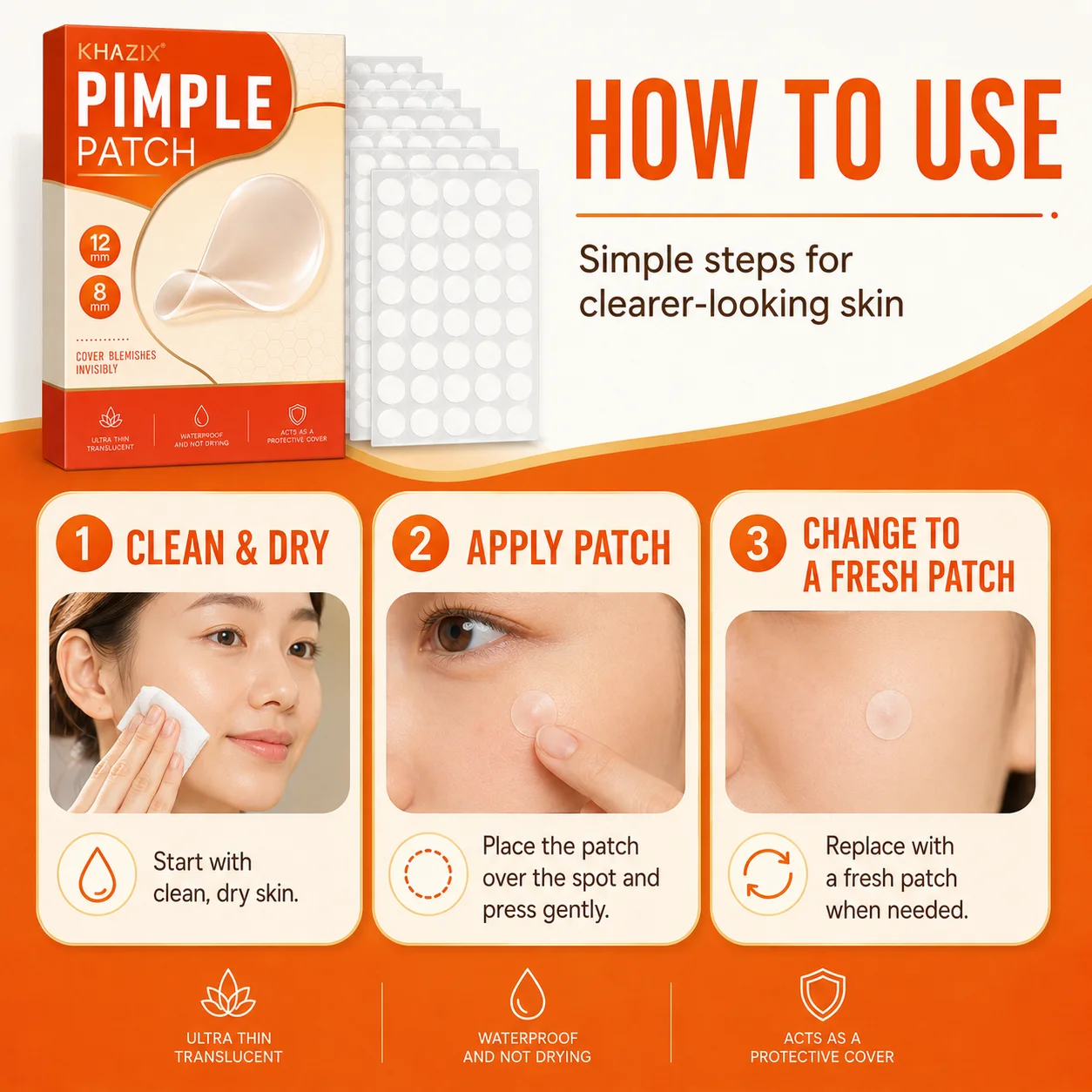 372pcs Hydrocolloid Acne Pimple Patch, Hydrocolloid Spot Stickers, Covering Zits and Defect, Nighttime Spot Stickers for Face