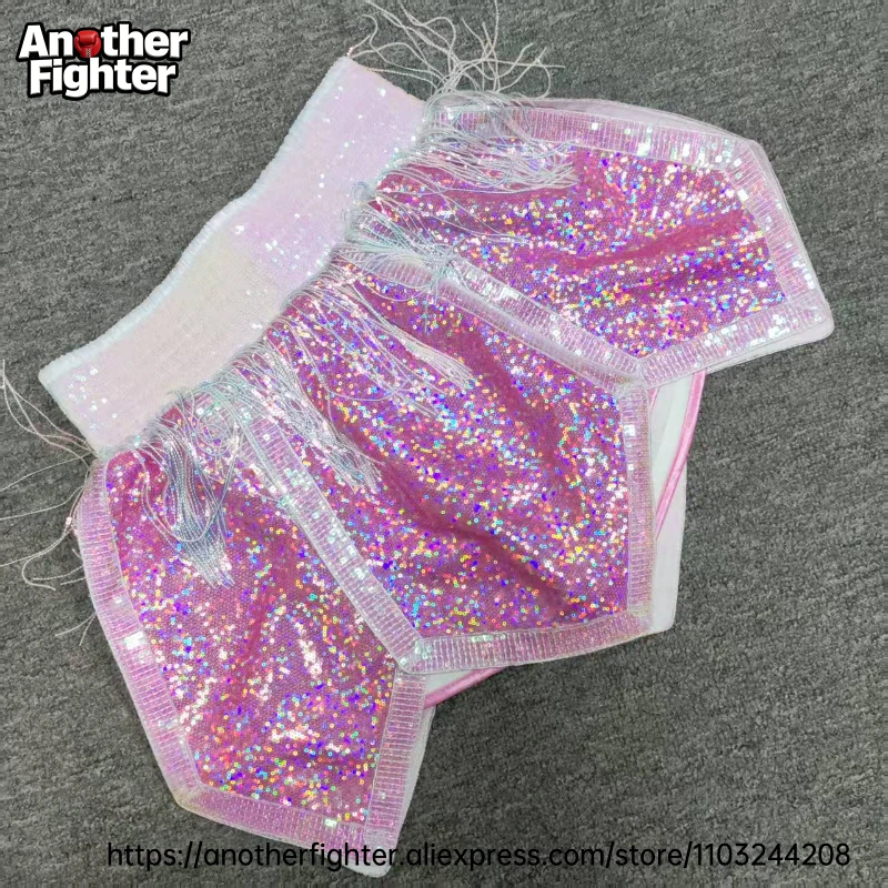 pink-fringe-muay-thai-shorts-sparkly-sequin-boxing-shorts-for-women-men-kid-mma-kickboxing-fight-shorts-for-training-competition
