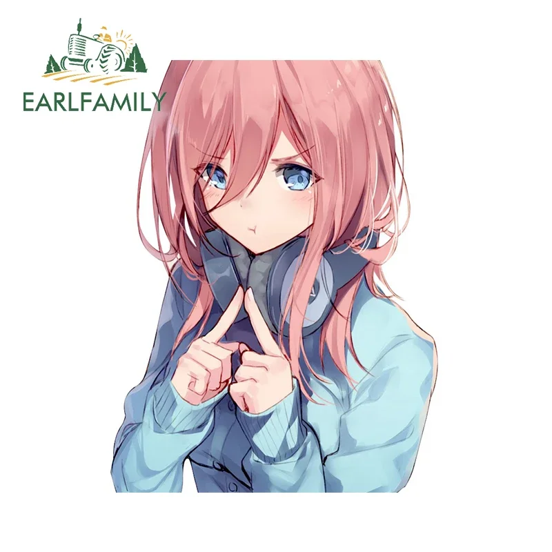 EARLFAMILY 13cm x 10.2cm Miku Nakano Peek Car Stickers Anime Cute Headset Sunscreen Decal Car Door Protector Windshield Decor