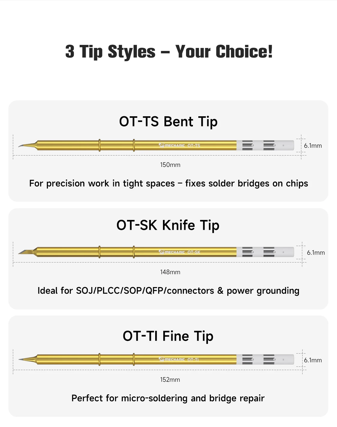 MECHANIC OT-TI TS SK soldering iron tips with external heating for fast heating, suitable for T12 series soldering stations