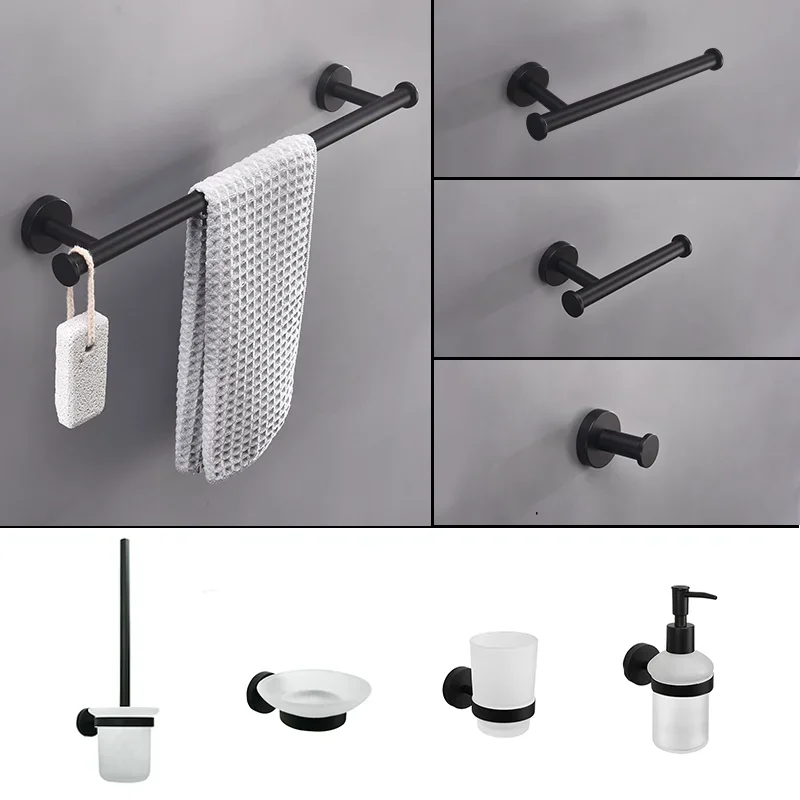 

Матовый черный 304Аксессуары для ванной комнаты из нержавеющей стали Настенный крючок Многофункциональный крючок для полотенец Держатель для туалетной бумаги Набор вешалок для полотенец