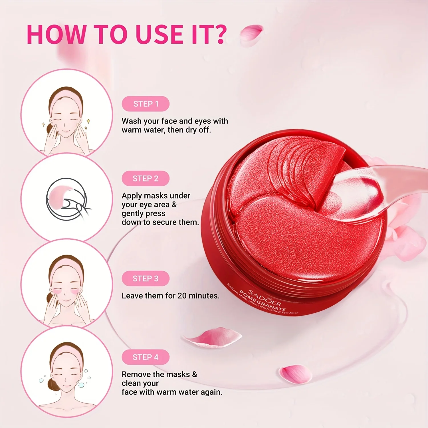 قناع عين الرمان متعدد التأثيرات رقعة عين مغذية ومرطبة لترطيب منطقة العين 60 قطعة/زجاجة-1 زجاجة