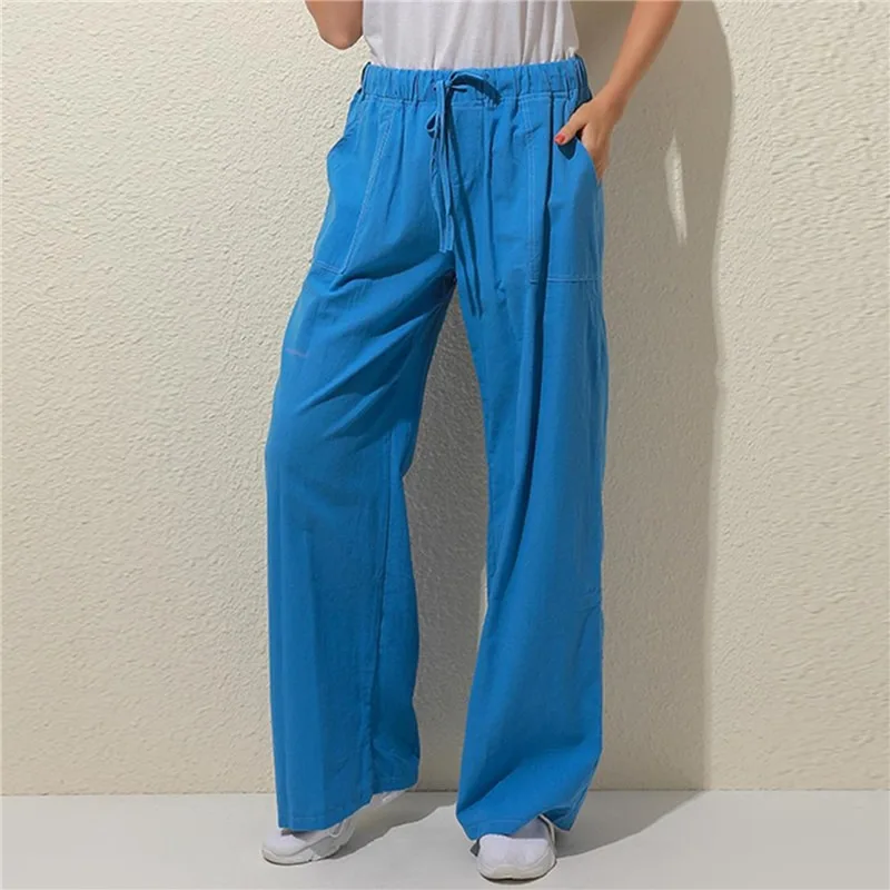 Pantalones bombachos de lino y algodón para mujer, pantalón holgado de cintura alta, informal, para gimnasio, verano y otoño, 2023