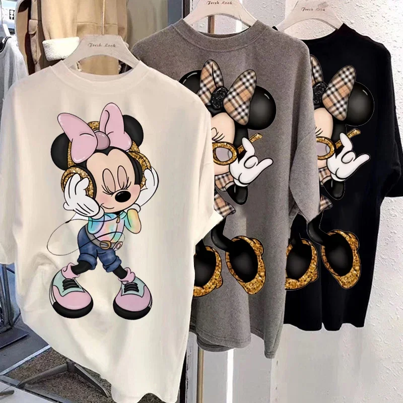 女性のためのヴィンテージ漫画ミッキーとミニーのTシャツ,特大のTシャツ,カワイイトップ,90年代のファッション,オルチャン,y2k