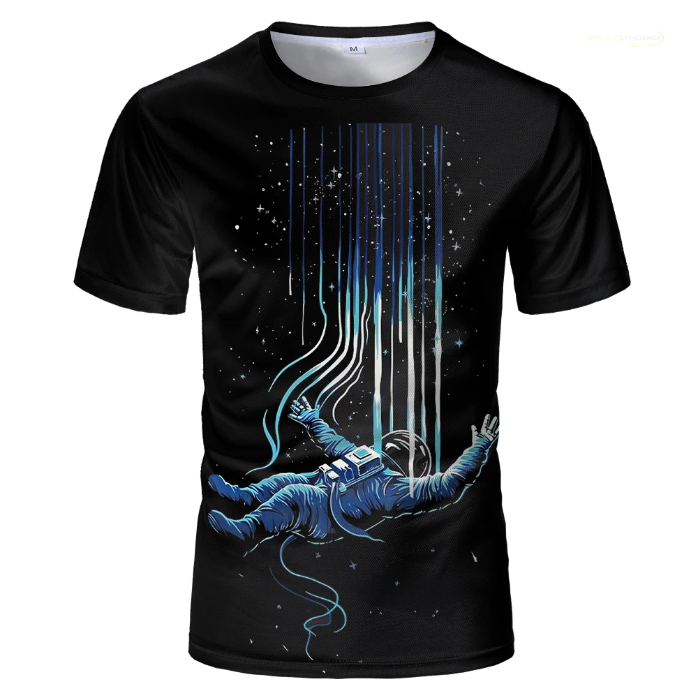 

2024 New Interesting Astronaut Pattern T-shirt Space Element Style Fashion Cartoon T-shirt Neutral Breathable Sports Top