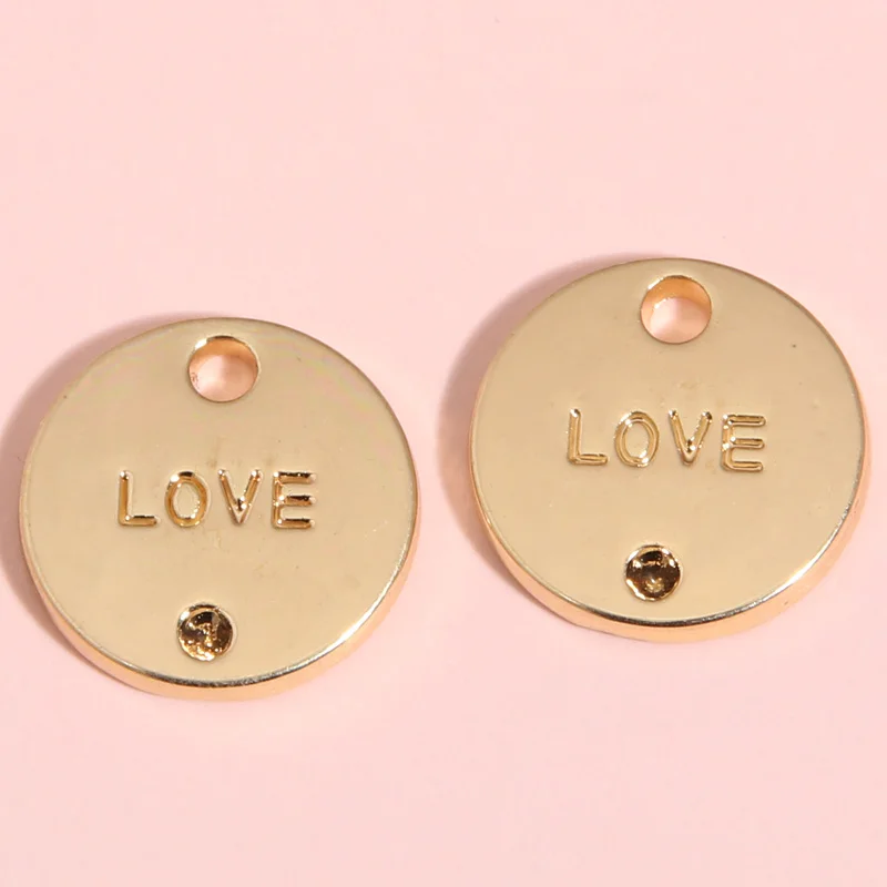 

10pcs Gold Color 13x13mm Letter Love Charms Round Pendant Fit Necklaces Bracelet DIY Handmade Jewelry Making Finding Supplies