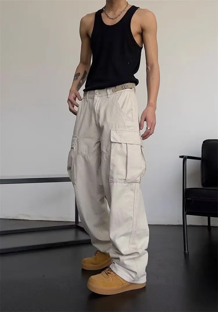 Adjust the belt design autumn and winter new relaxed casual pants niche design multi-pocket cargo pants