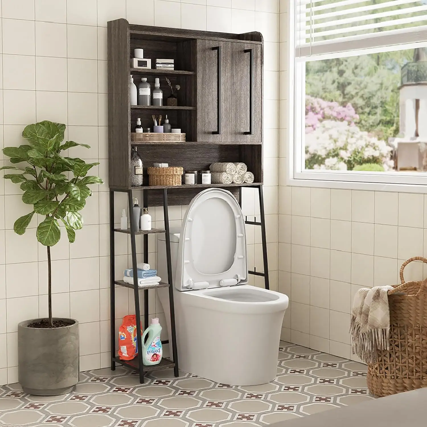 

Over The Toilet Storage Cabinet with Sliding Door, Farmhouse Bathroom Organizer with Adjustable Shelves for Small, Customized