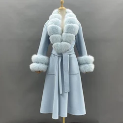 MISSJANEFUR-casaco longo para mulheres, colarinho de pele raposa real, casacos de lã de caxemira, casacos acolchoados, sobretudo feminino, luxo, inverno, 2022