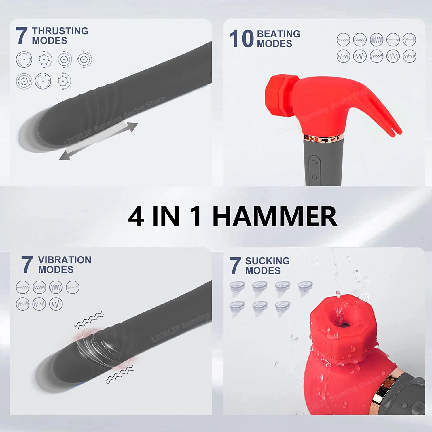 LICKLIP 4IN1 Love Hamma Vibrator G Spot Clitoris Stimulation Dildo Hammer Shape Vibrator Sucker Vibration Sex Toy For Women 18+